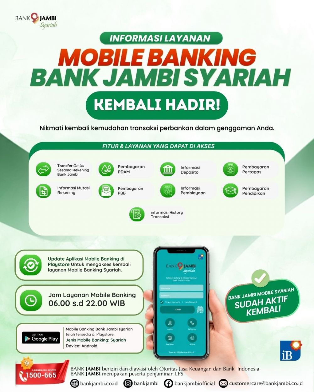 Mobile Banking Bank Jambi Syariah Kembali Hadir, Permudah Akses Layanan Perbankan Digital